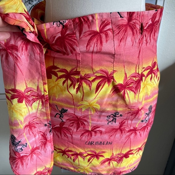 RARE Rima Caribbean wrap mini skirt silky pink red print Hawaiian barbie style - Picture 7 of 10
